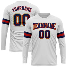 Load image into Gallery viewer, Custom White Navy Red-Old Gold Long Sleeve Performance T-Shirt