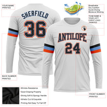 Load image into Gallery viewer, Custom White Black Powder Blue-Orange Long Sleeve Performance T-Shirt