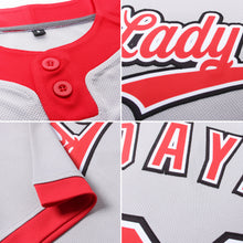 Load image into Gallery viewer, Custom Gray Red-Black Two-Button Unisex Softball Jersey