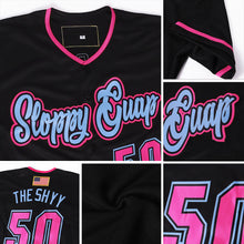 Load image into Gallery viewer, Custom Black Pink-Light Blue Authentic American Flag Fashion Baseball Jersey