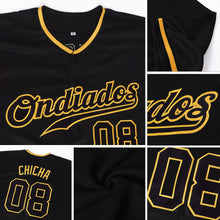 Load image into Gallery viewer, Custom Black Black-Gold Authentic Baseball Jersey