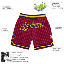 Load image into Gallery viewer, Custom Maroon White Pinstripe Navy-Gold Authentic Basketball Shorts