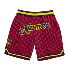 Load image into Gallery viewer, Custom Maroon White Pinstripe Navy-Gold Authentic Basketball Shorts