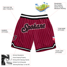 Load image into Gallery viewer, Custom Maroon White Pinstripe Black-White Authentic Basketball Shorts