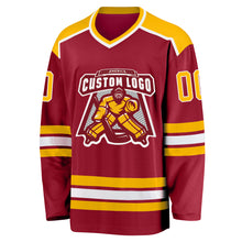 Load image into Gallery viewer, Custom Maroon Gold-White Hockey Jersey