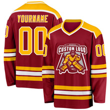 Load image into Gallery viewer, Custom Maroon Gold-White Hockey Jersey