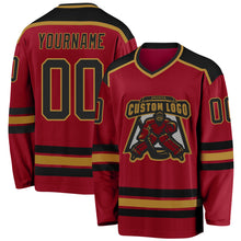Load image into Gallery viewer, Custom Maroon Black-Old Gold Hockey Jersey