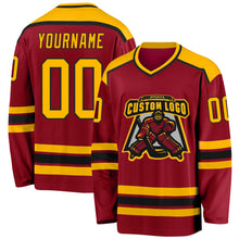 Load image into Gallery viewer, Custom Maroon Gold-Black Hockey Jersey
