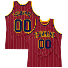 Load image into Gallery viewer, Custom Maroon White Pinstripe Navy-Gold Authentic Basketball Jersey