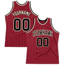 Load image into Gallery viewer, Custom Maroon White Pinstripe Black-Cream Authentic Basketball Jersey