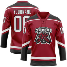 Load image into Gallery viewer, Custom Maroon White-Black Hockey Lace Neck Jersey