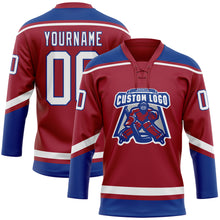 Load image into Gallery viewer, Custom Maroon White-Royal Hockey Lace Neck Jersey