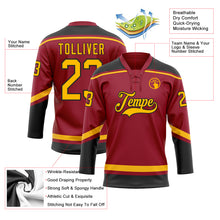 Load image into Gallery viewer, Custom Maroon Gold-Black Hockey Lace Neck Jersey