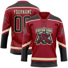 Load image into Gallery viewer, Custom Maroon Black-City Cream Hockey Lace Neck Jersey