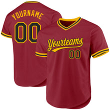 Load image into Gallery viewer, Custom Maroon Black-Gold Authentic Throwback Baseball Jersey