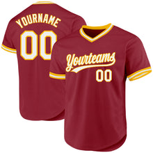 Load image into Gallery viewer, Custom Maroon White-Gold Authentic Throwback Baseball Jersey