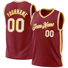 Load image into Gallery viewer, Custom Maroon White-Gold Authentic Throwback Basketball Jersey