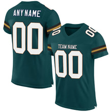 Load image into Gallery viewer, Custom Midnight Green White-Old Gold Mesh Authentic Football Jersey