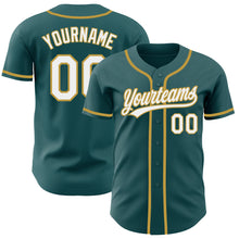 Load image into Gallery viewer, Custom Midnight Green White-Old Gold Authentic Baseball Jersey