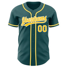 Load image into Gallery viewer, Custom Midnight Green Yellow-White Authentic Baseball Jersey
