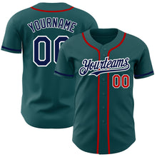 Load image into Gallery viewer, Custom Midnight Green Navy-Red Authentic Baseball Jersey