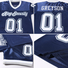 Load image into Gallery viewer, Custom Navy White-Gray Mesh Authentic Throwback Football Jersey