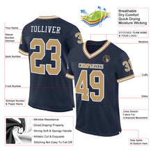 Load image into Gallery viewer, Custom Navy Old Gold-White Mesh Authentic Throwback Football Jersey