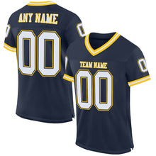 Load image into Gallery viewer, Custom Navy White-Gold Mesh Authentic Throwback Football Jersey