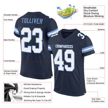 Load image into Gallery viewer, Custom Navy White-Light Blue Mesh Authentic Football Jersey