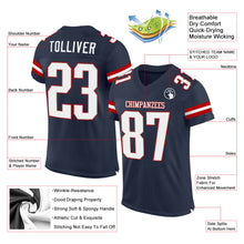 Load image into Gallery viewer, Custom Navy White-Red Mesh Authentic Football Jersey