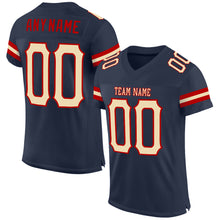 Load image into Gallery viewer, Custom Navy Cream-Red Mesh Authentic Football Jersey