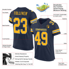 Load image into Gallery viewer, Custom Navy Gold-Light Blue Mesh Authentic Football Jersey