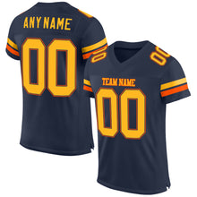 Load image into Gallery viewer, Custom Navy Gold-Orange Mesh Authentic Football Jersey