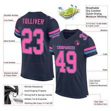 Load image into Gallery viewer, Custom Navy Pink-Light Blue Mesh Authentic Football Jersey