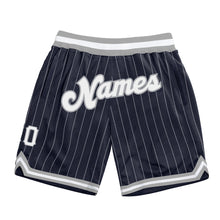 Load image into Gallery viewer, Custom Navy White Pinstripe White-Gray Authentic Basketball Shorts
