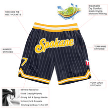 Load image into Gallery viewer, Custom Navy White Pinstripe Gold-White Authentic Basketball Shorts