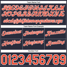 Load image into Gallery viewer, Custom Navy White Pinstripe Orange-White Authentic Basketball Shorts