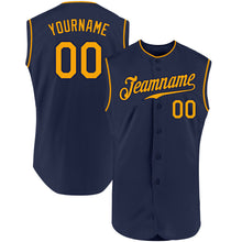 Load image into Gallery viewer, Custom Navy Gold Authentic Sleeveless Baseball Jersey