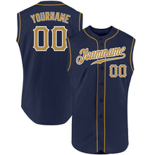 Load image into Gallery viewer, Custom Navy Old Gold-White Authentic Sleeveless Baseball Jersey