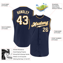 Load image into Gallery viewer, Custom Navy White-Gold Authentic Sleeveless Baseball Jersey