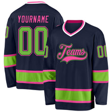 Load image into Gallery viewer, Custom Navy Neon Green-Pink Hockey Jersey