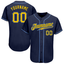 Load image into Gallery viewer, Custom Navy Gold-Light Blue Authentic Baseball Jersey