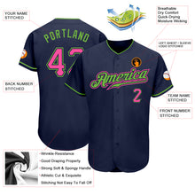 Load image into Gallery viewer, Custom Navy Pink-Neon Green Authentic Baseball Jersey