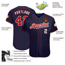 Load image into Gallery viewer, Custom Navy Red Pinstripe Red-White Authentic Baseball Jersey