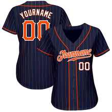 Load image into Gallery viewer, Custom Navy Orange Pinstripe Orange-White Authentic Baseball Jersey