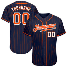 Load image into Gallery viewer, Custom Navy Orange Pinstripe Orange-White Authentic Baseball Jersey