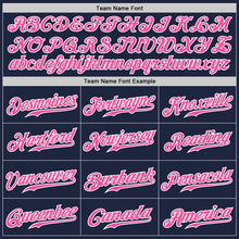 Load image into Gallery viewer, Custom Navy White Pinstripe Pink-White Authentic Baseball Jersey
