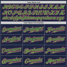 Load image into Gallery viewer, Custom Navy White Pinstripe Pink-Neon Green Authentic Baseball Jersey