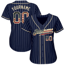 Load image into Gallery viewer, Custom Navy White Pinstripe Vintage USA Flag-Cream Authentic Baseball Jersey