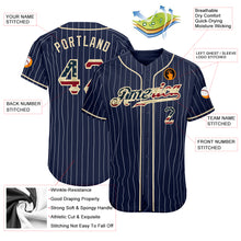 Load image into Gallery viewer, Custom Navy White Pinstripe Vintage USA Flag-Cream Authentic Baseball Jersey